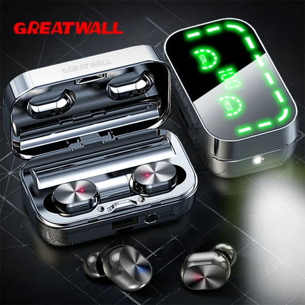 TWS Wireless Earphones Dazzle Cool Digital Display Headsets Sports Gaming Headphones HiFi HD Stereo Earbuds With LED flashlight