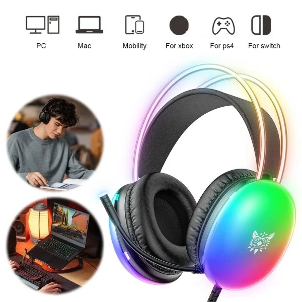 ONIKUMA X25 Wired Headphones with Hanband RGB LED Light Gaming Headset with Mic Computer Gaming Earphones for PS4 PC Gamer - Image 6