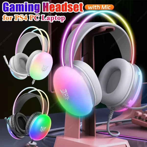 ONIKUMA X25 Wired Headphones with Hanband RGB LED Light Gaming Headset with Mic Computer Gaming Earphones for PS4 PC Gamer