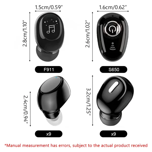 F911/X6/X9/S650 Mini Invisible Bluetooth 5.0 Headphone TWS Wireless Sports Earphone Single Headset Microphone For Smartphone - Image 2