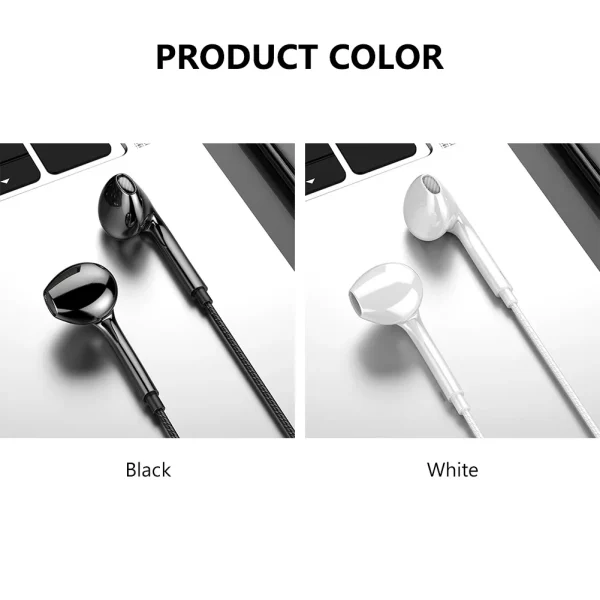 3.5mm Black White Sport Earbuds Wired Headphones With Bass Mobile Phone Earphone Wire Stereo Headset Mic Music Earphones - Image 3