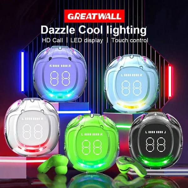 GREATWALL Dazzle cool lighting  Wireless Headphones Bluetooth Headset  HIFI Stereo Headphones With LED Digital Display