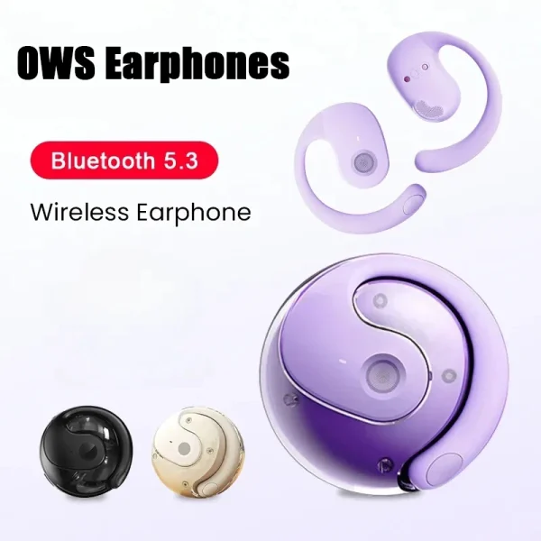 OWS Wireless Headphones Bluetooth Headset with Mics HiFi Stereo Sound Earphones Smart Touch Sports Waterproof Earbuds for Phone