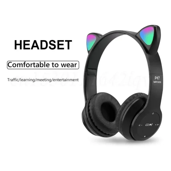 VKTECH Wireless Cat Ear Headphones – Bluetooth Glow Light Over-Ear Headset for Kids and Adults - Image 6