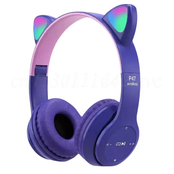 VKTECH Wireless Cat Ear Headphones – Bluetooth Glow Light Over-Ear Headset for Kids and Adults - Image 2